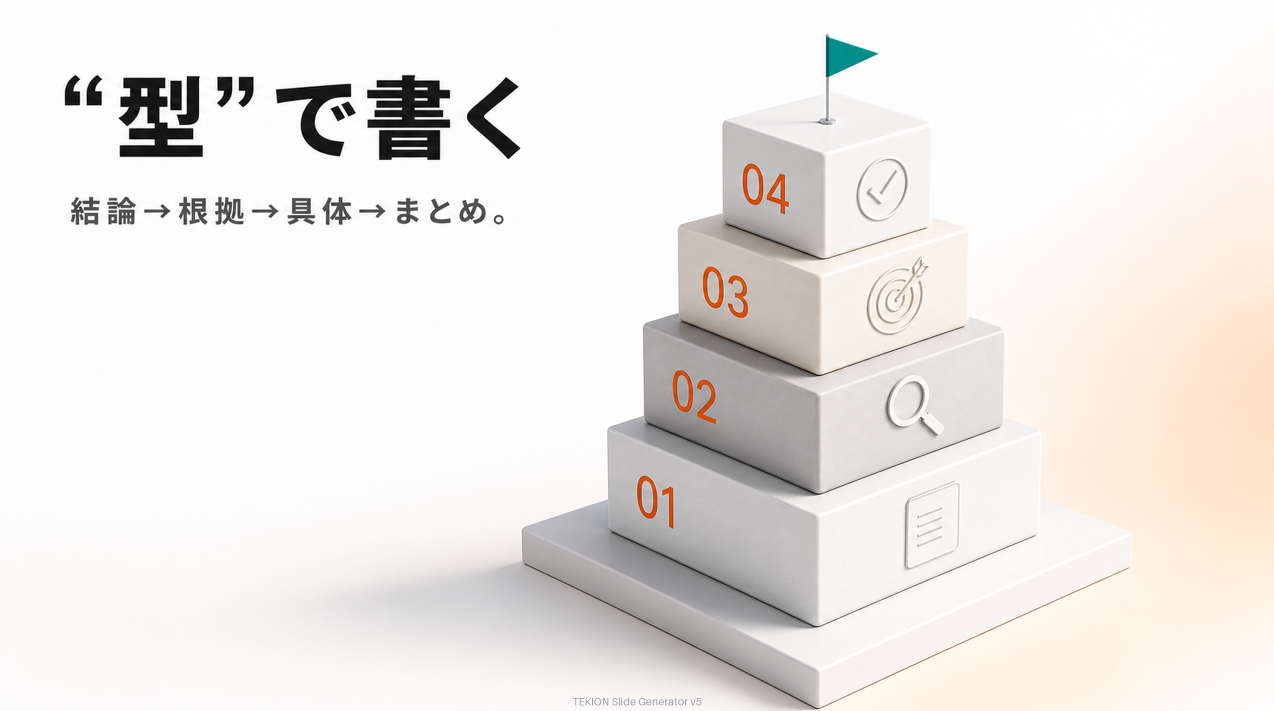 結論→根拠→具体→まとめ→FAQの型。