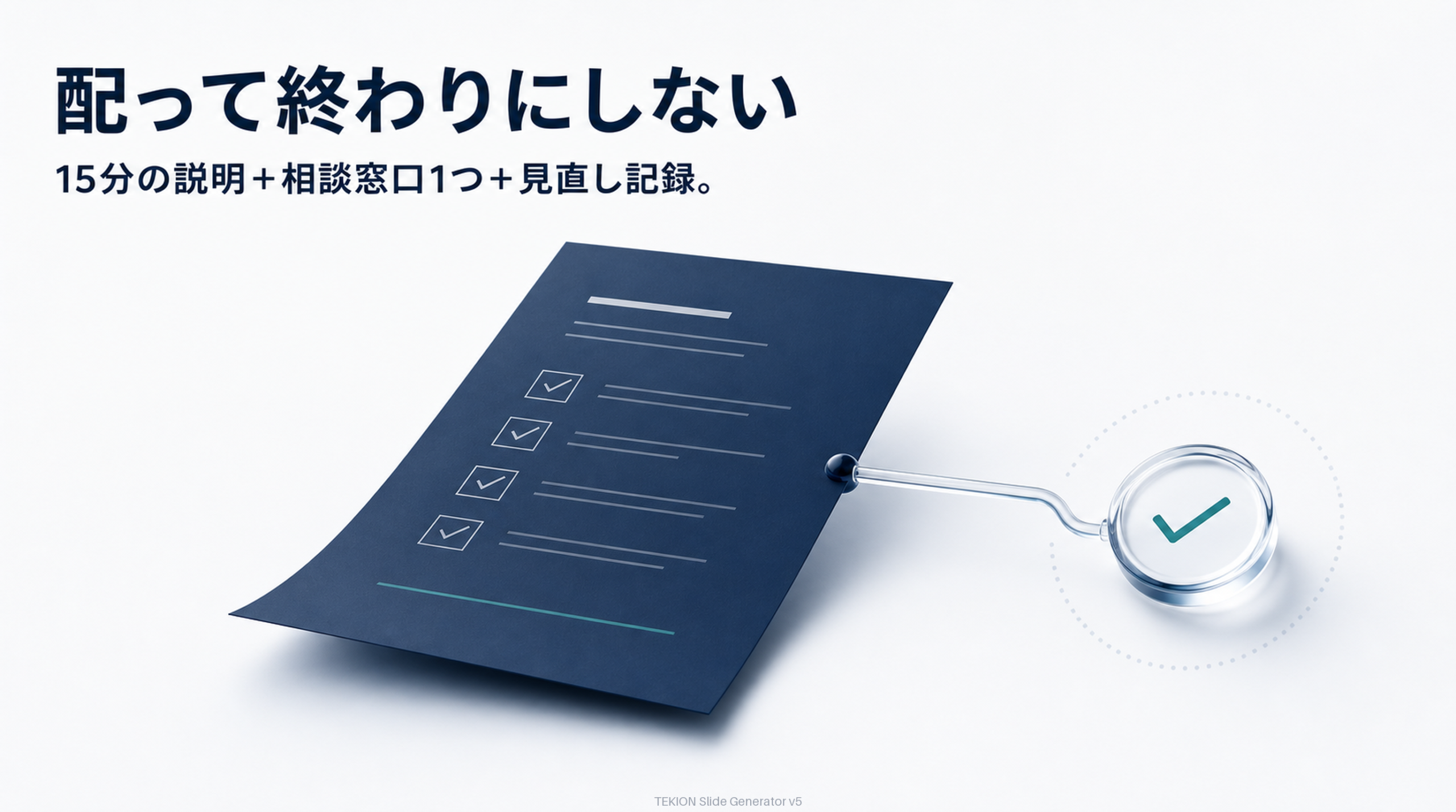 説明15分＋相談窓口1つ＋見直し記録。