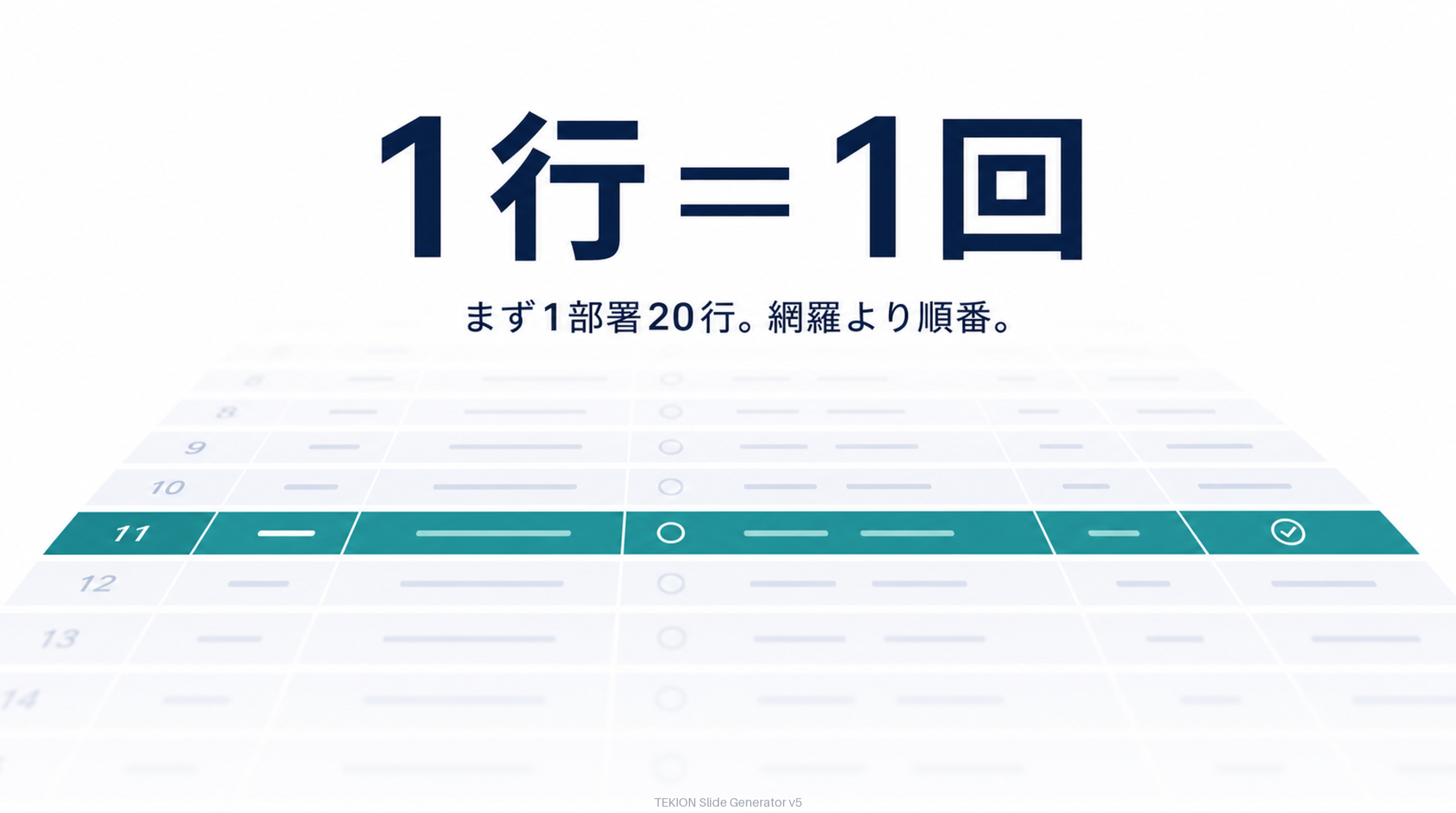 1行＝1回でやりきる単位。まず20行。
