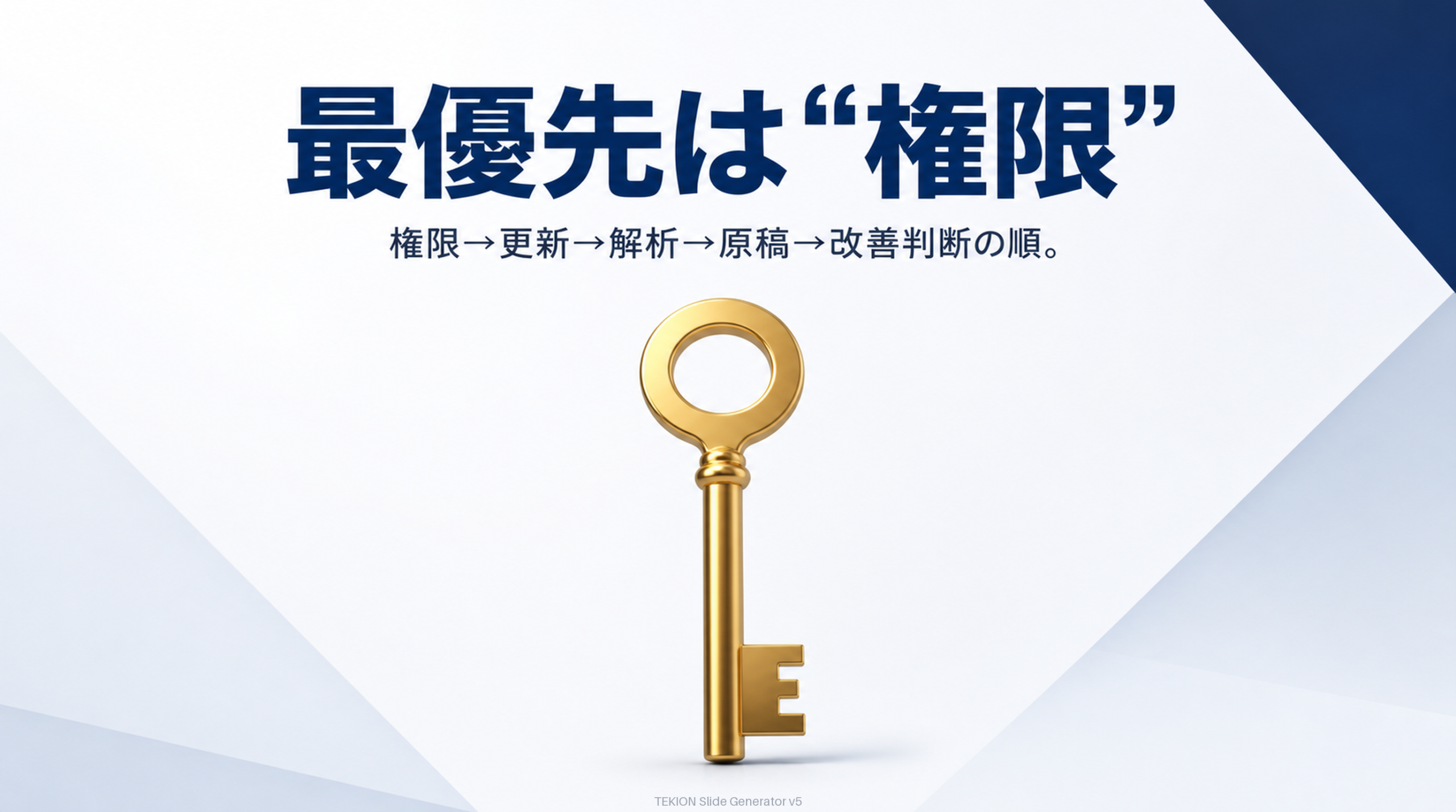 最優先は権限。着手順は権限→更新→解析→原稿→改善判断。