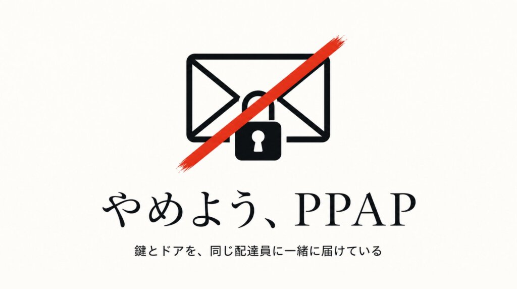 PPAPをやめよう:封筒と鍵に朱色の打ち消し